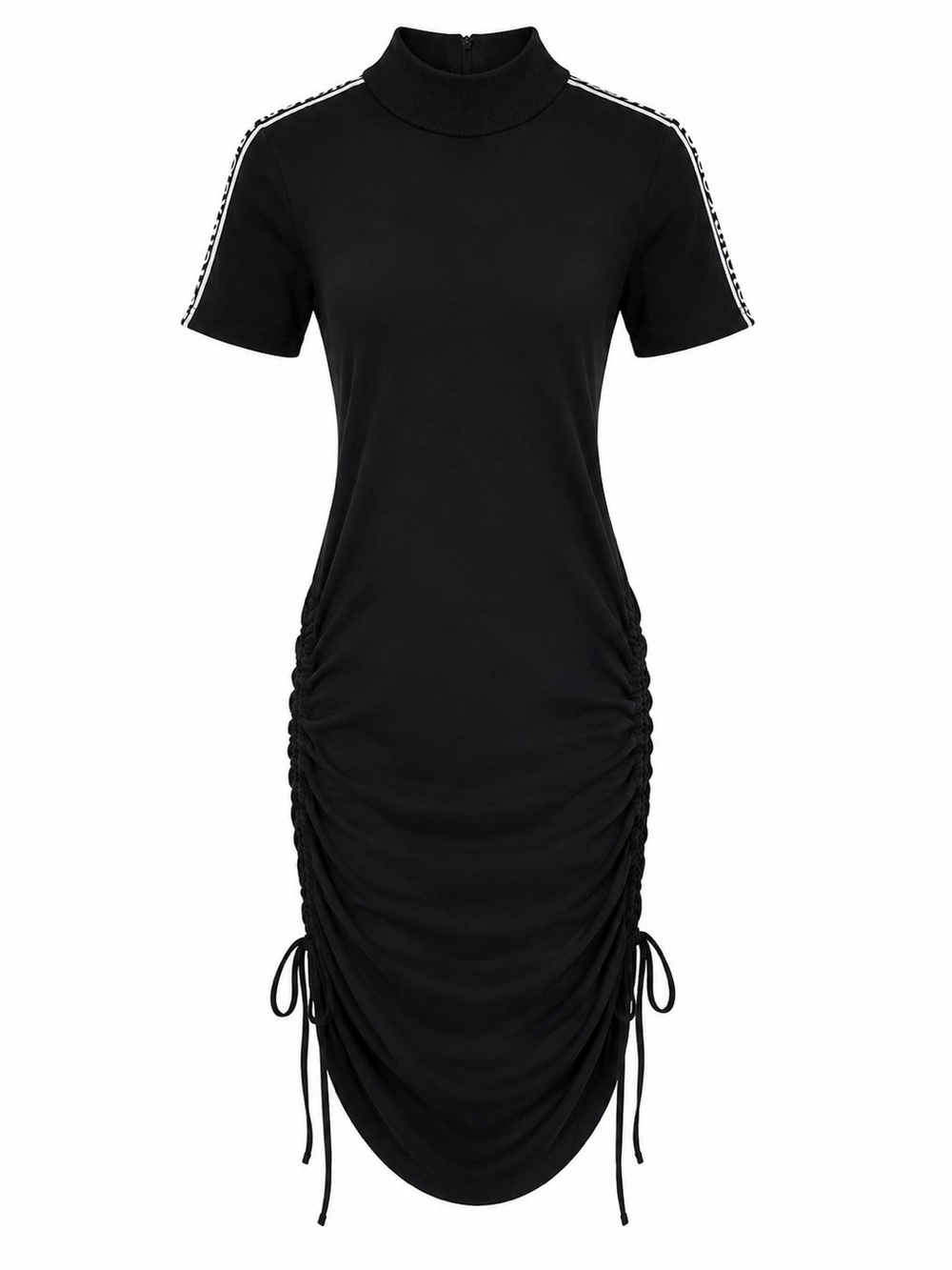 Michael Kors Black Ruched Mock-Neck Mini Dress